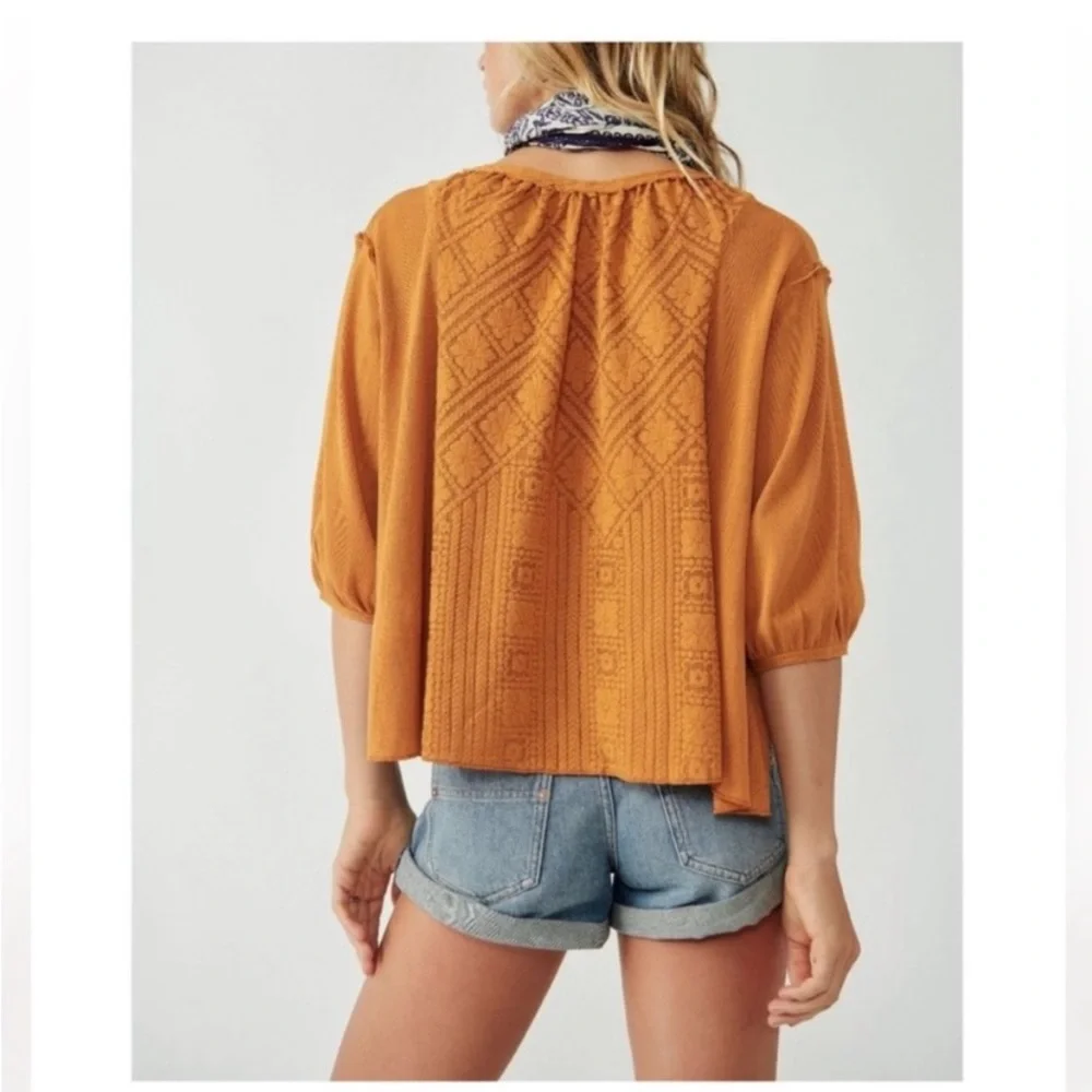 Free People Mae Top Relaxed Crochet Russet Orange Size Small NWT